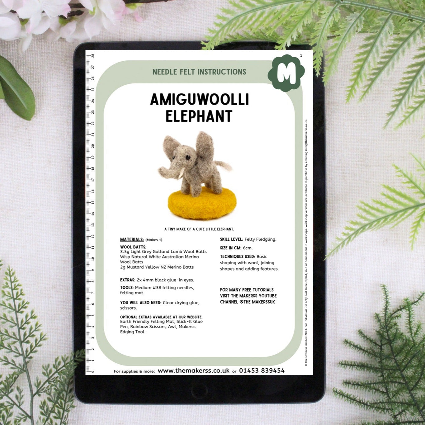 Elephant Amiguwoolli Mini Needle Felt Kit - The Makerss