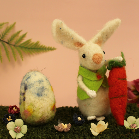 Poseable Bunny With Carrot Small Needle Felt Kit - Limited edition free Easter Egg - The Makerss
