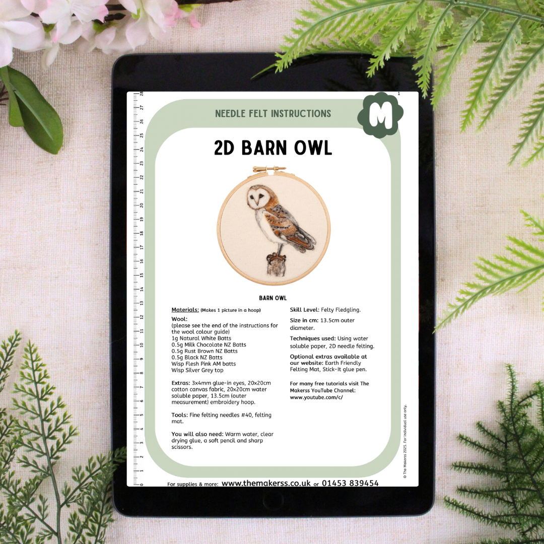 2D Barn Owl Needle Felt Picture Kit - The Makerss