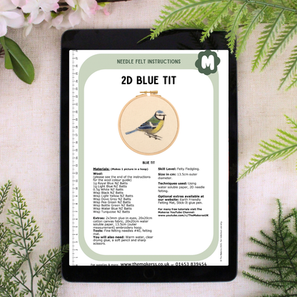 2D Blue Tit Needle Felt Picture Kit - The Makerss