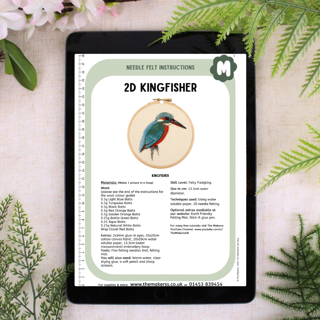 2D Kingfisher Needle Felt Picture Kit - The Makerss