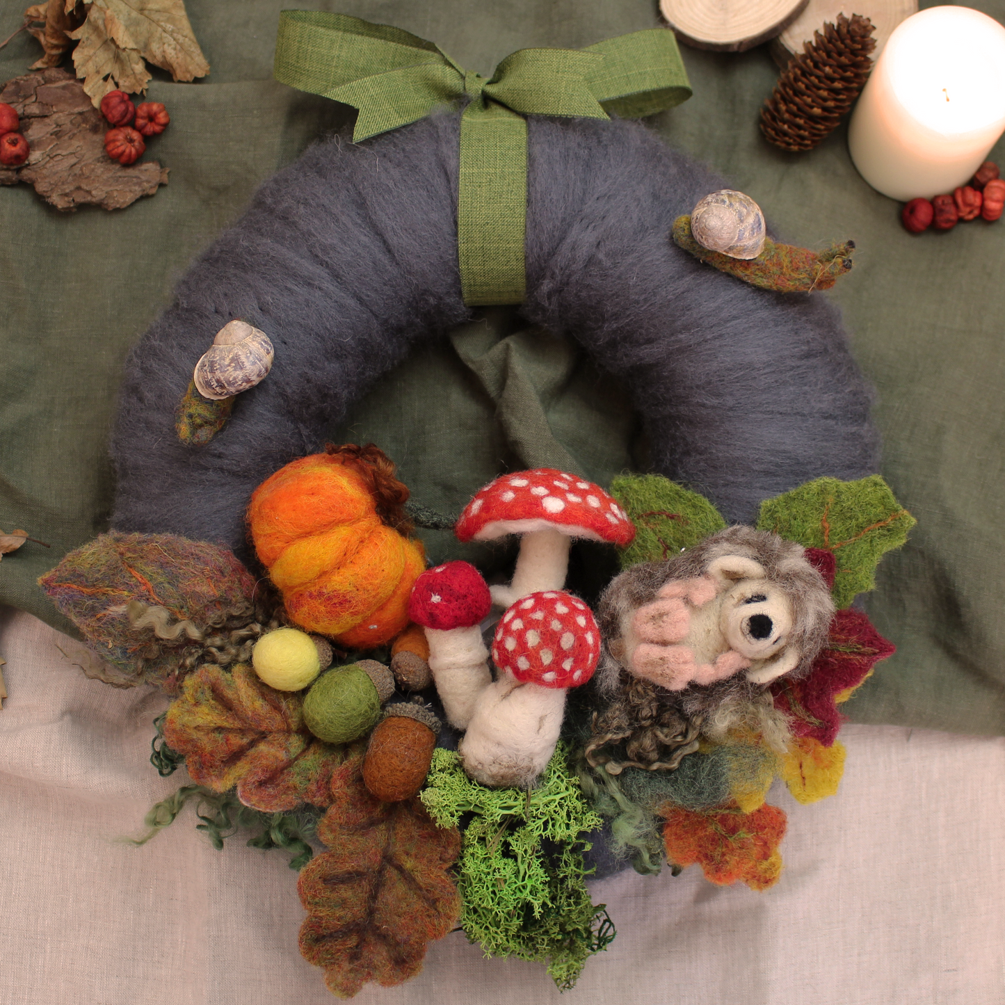 Needle Felting Zoom Retreat Autumn Wreath workshop - The Makerss