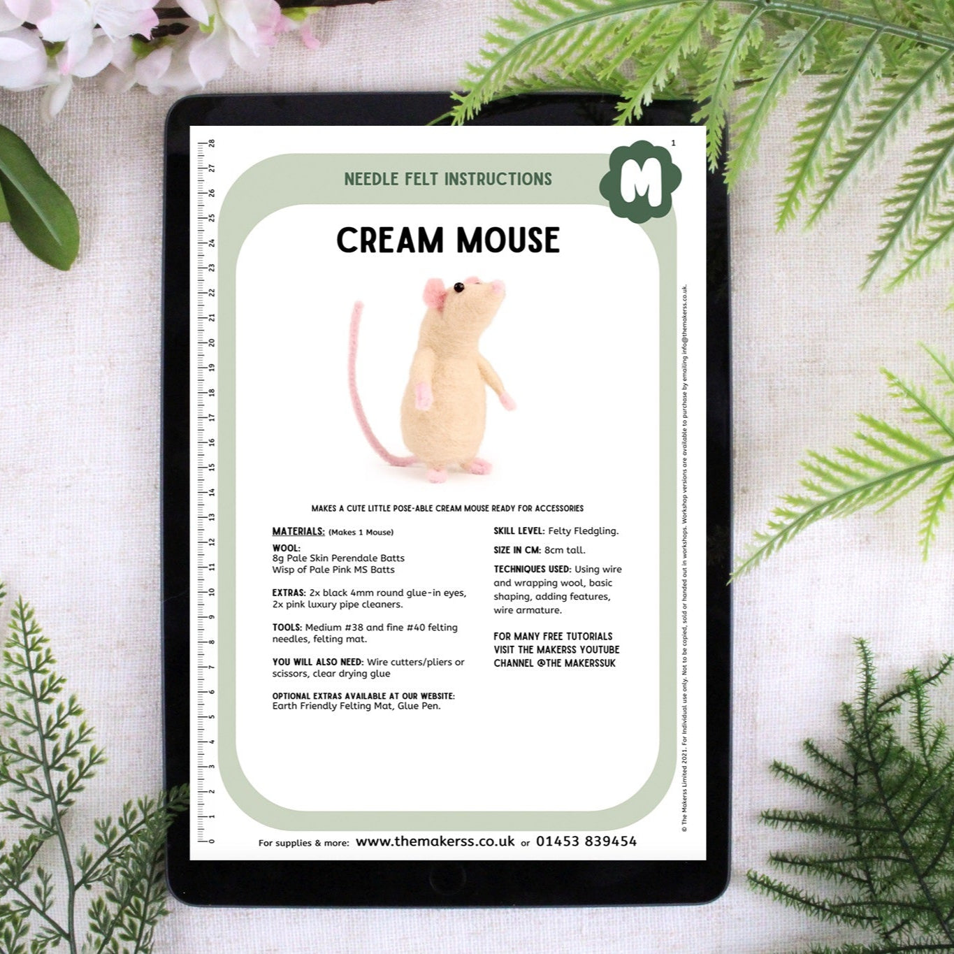 Cream Mouse Small Needle Felt Kit - ready for character accessories - The Makerss