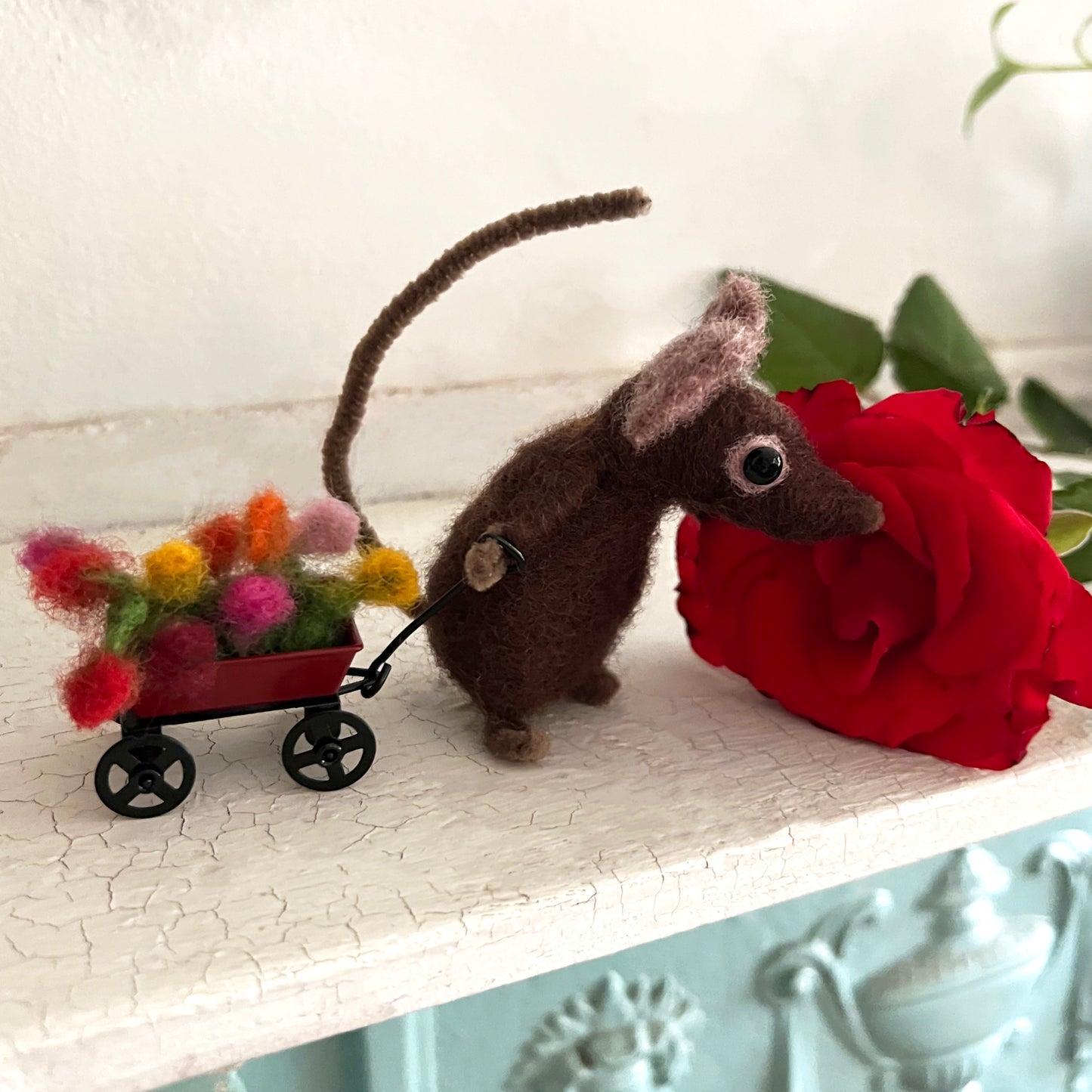 Flower Cart Mouse Small Needle Felt Kit - The Makerss