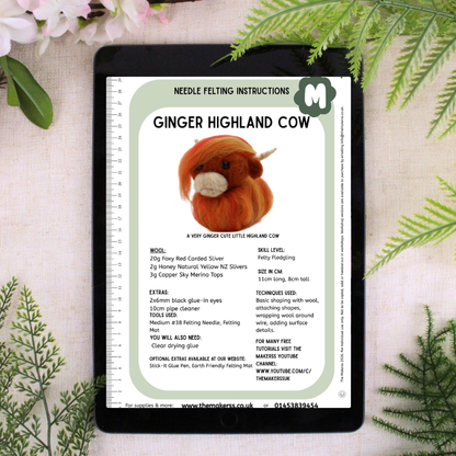 Ginger Highland Cow Small Needle Felt Kit - The Makerss