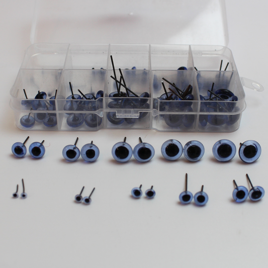Mixed size and colour glue-in eyes in handy box