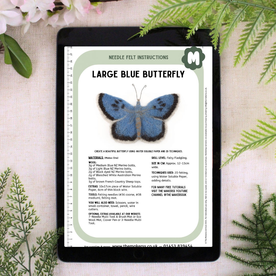 Large Blue Butterfly Small Needle Felt Kit - The Makerss