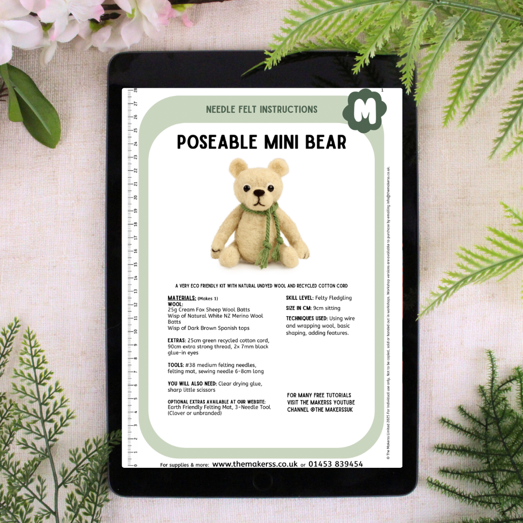 Poseable Mini Bear Small Needle Felt Kit - The Makerss