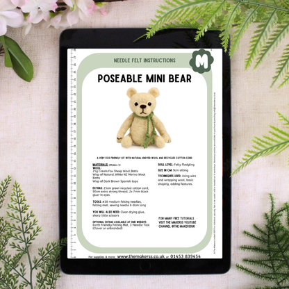 Poseable Mini Bear Small Needle Felt Kit - The Makerss