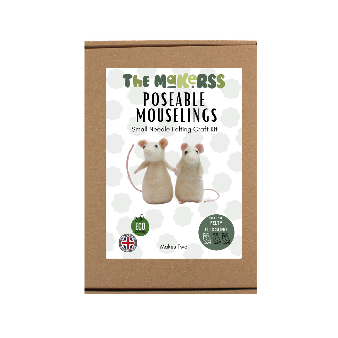 White Pose-able Mouseling Small Needle Felt Kit - The Makerss