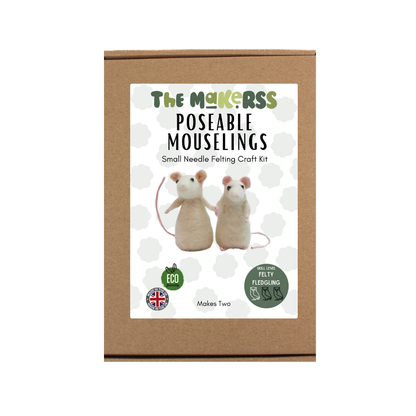 White Pose-able Mouseling Small Needle Felt Kit - The Makerss