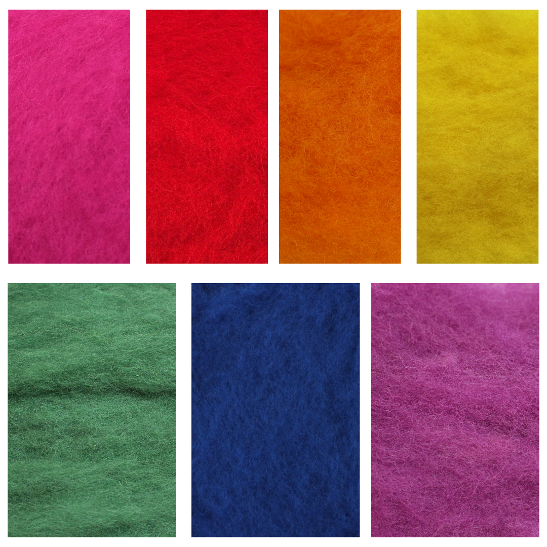 Bright Rainbow Wool Mix - 7 colours x 15g - carded wool total 105g