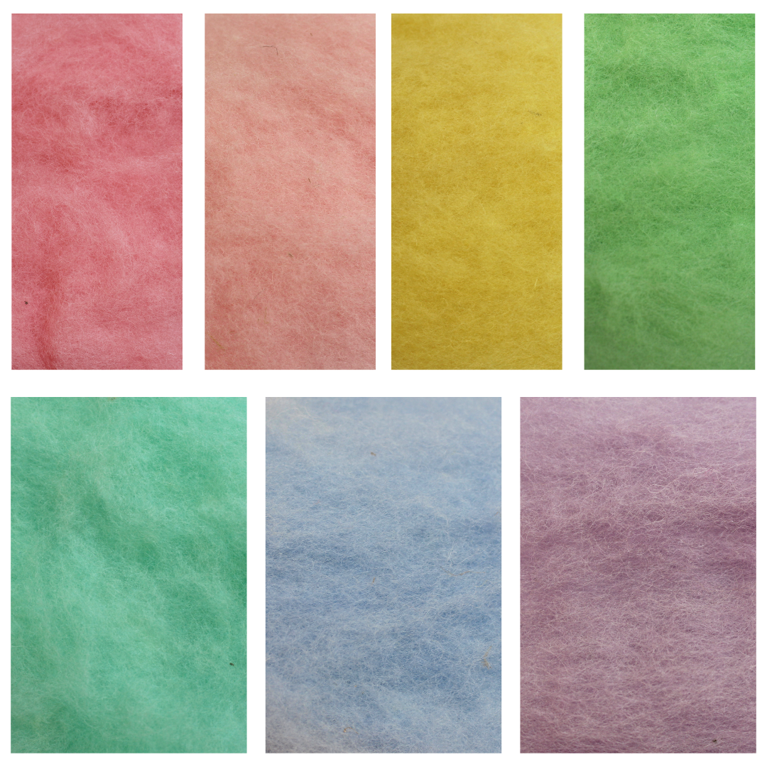 Pastel Rainbow Wool Mix - 7 colours x 15g - carded wool total 105g
