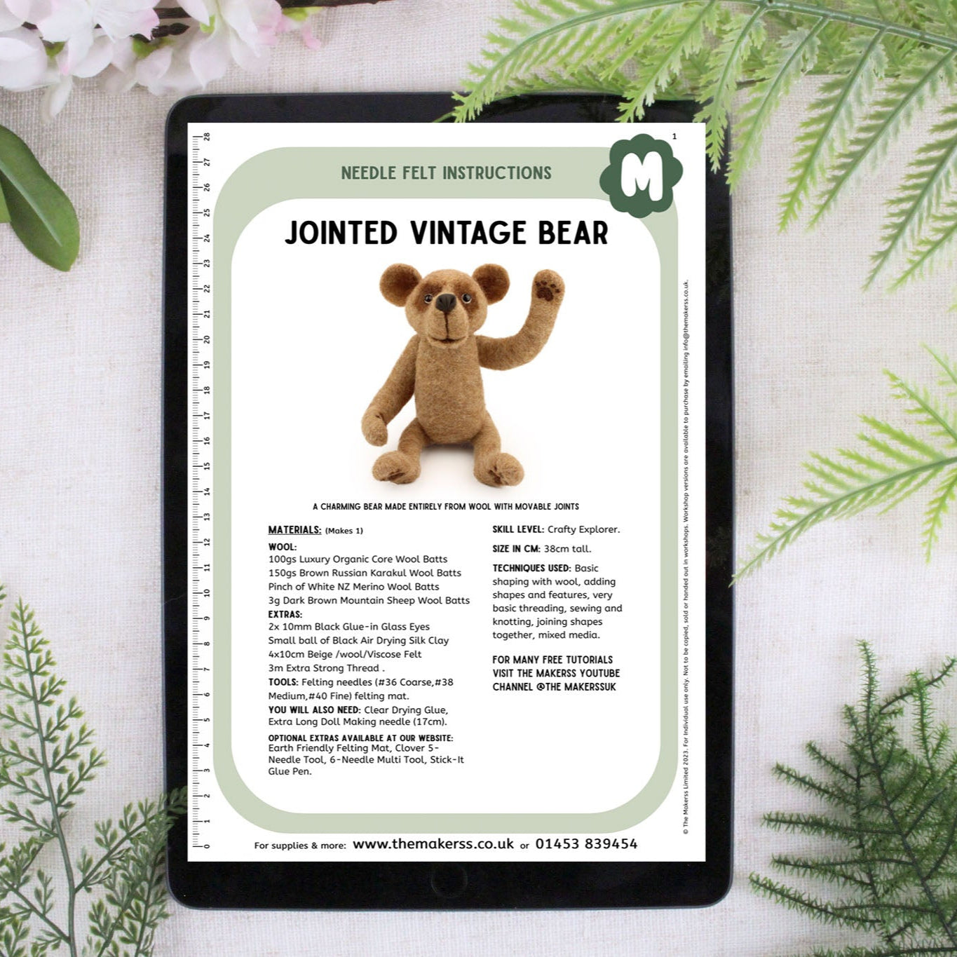 Jointed Vintage Bear Needle Felt Pack and digital Masterclass - The Makerss