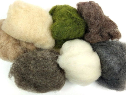 Natural Pebbles Mix - Natural Brown, Grey, Cream and Dyed Green Batts 120g - The Makerss